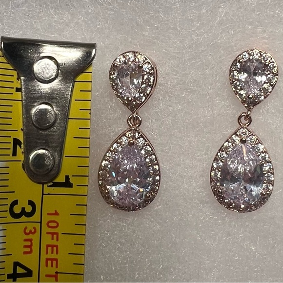 Rose Gold Tone Teardrop CZ Bracelet & Earrings Set, 7” Adjustable - Picture 10 of 10